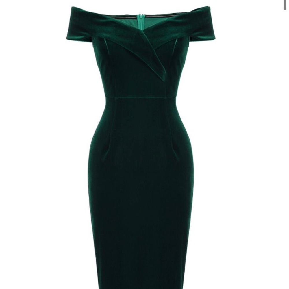 DARK GREEN - OFF SHOULDER VELVET DRESS